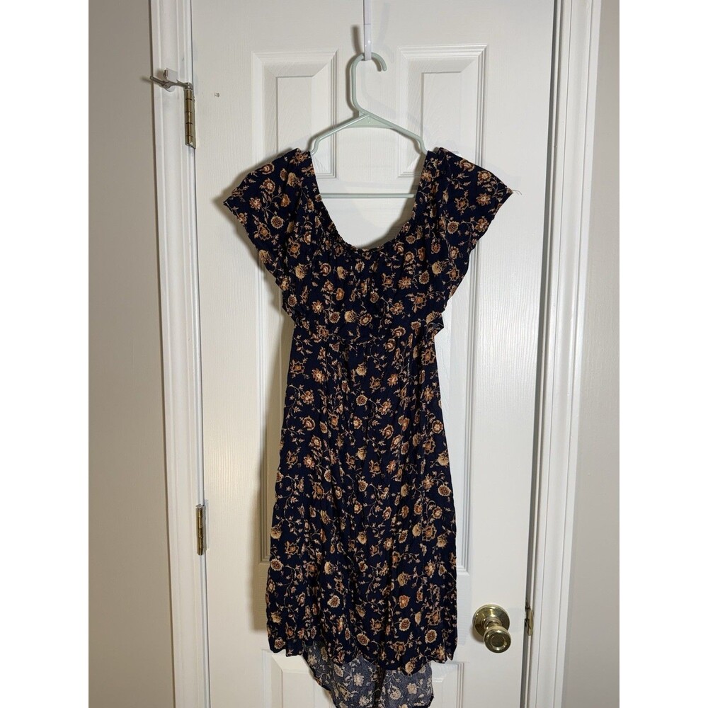 Forever 21+ Plus Size 2X Navy Floral Off Shoulder Ruffle High Low Dress Boho - Picture 10 of 12